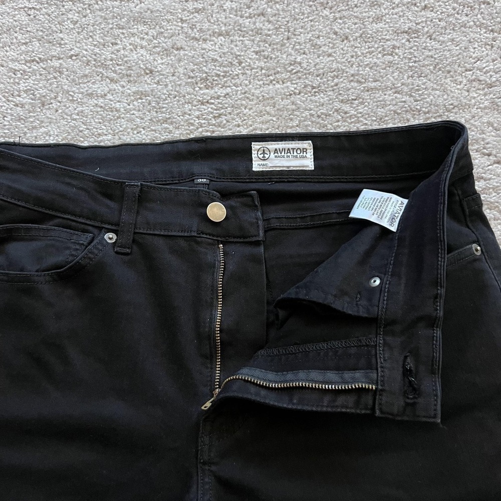 Aviator Stretch Straight Fit Jeans Mens 36 Black Dark Wash Denim Made USA - Picture 5 of 15